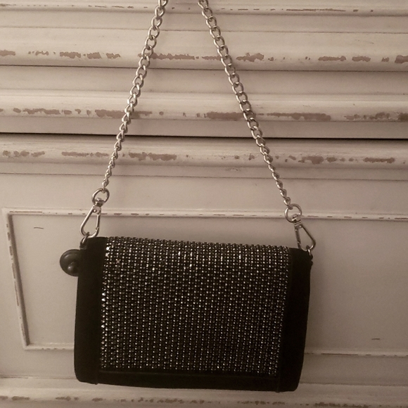 Beautiful sparkly silver and black suede shoulder purse with detachable strap - Picture 3 of 8